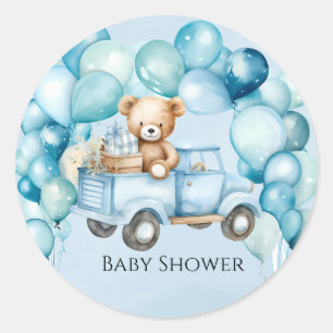 Teddybeer Blauw  Truck Boy Baby shower Ronde Sticker