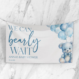 Teddybeer Blauw We Kunnen Haast Niet Wachten Baby Spandoek