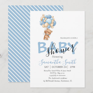 Teddybeer Blauw Wit Uitnodigingen