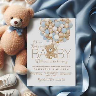 Teddybeer blauwe ballon baby jongen douche kaart