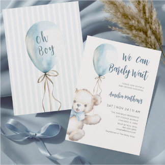 Teddybeer Blauwe Ballon Baby Shower Kaart