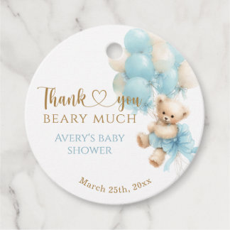 Teddybeer Blauwe Ballon Boog Baby Jongens Shower Bedankjes Labels