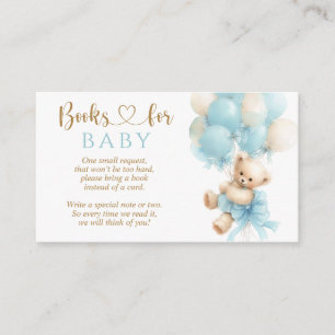 Teddybeer Blauwe Ballon Boog Baby Jongens Shower Informatiekaartje