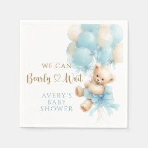 Teddybeer Blauwe Ballon Strik Baby Jongens Shower Servet
