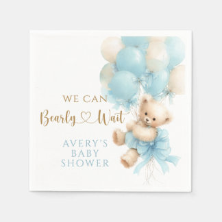 Teddybeer Blauwe Ballon Strik Baby Jongens Shower Servet