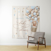 Teddybeer Blauwe Ballon Weinig Geduld Baby Shower Wandkleed (In situ)
