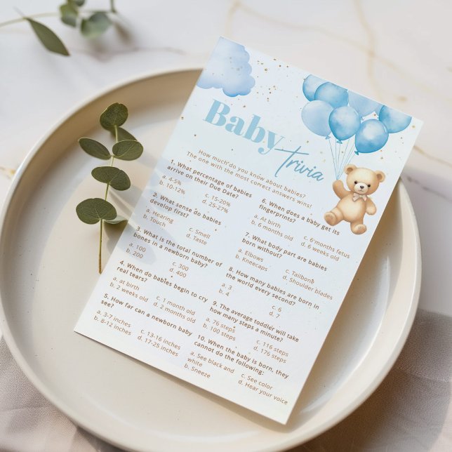 Teddybeer blauwe ballonnen baby trivia spel (Creator heeft geüpload)