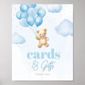 Teddybeer blauwe ballonnen Kaarten en geschenken Poster (Voorkant)