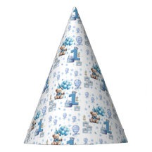 Teddybeer Blauwe Gelukkige 1e Verjaardag Papier