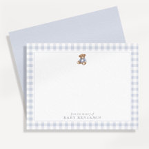 Teddybeer Blauwe Gingham Preppy Kraam Briefkaart