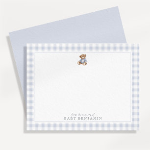 Teddybeer Blauwe Gingham Preppy Kraam Briefkaart