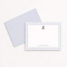 Teddybeer Blauwe Gingham Preppy Kraam Briefkaart