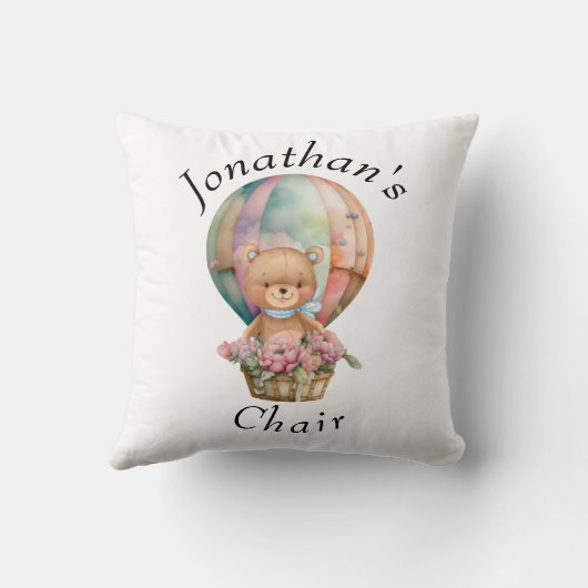 Teddybeer Blauwe Heet Luchtballon Baby Shower    T Kussen (Achterkant)