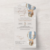 Teddybeer, blauwe heteluchtballon, Baby shower All In One Uitnodiging (Binnen)