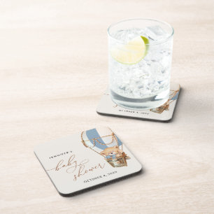 Teddybeer, blauwe heteluchtballon, Baby shower Bier Onderzetter