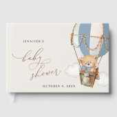 Teddybeer, blauwe heteluchtballon, Baby shower Gastenboek (Voorkant)