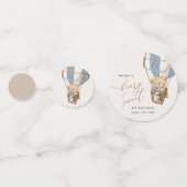 Teddybeer, blauwe heteluchtballon, eerste verjaard confetti (Achterkanten)