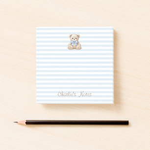 Teddybeer & Blauwe Strepen Aangepaste Naam Script Post-it® Notes