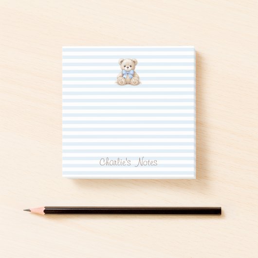 Teddybeer & Blauwe Strepen Aangepaste Naam Script Post-it® Notes