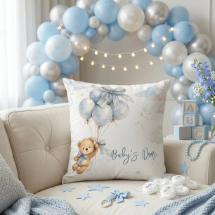 Teddybeer Blauwe Strik Ballonnen Wolken Baby Jonge Kussen