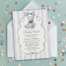 Teddybeer Blauwe Waterverf Jongens Babyshower