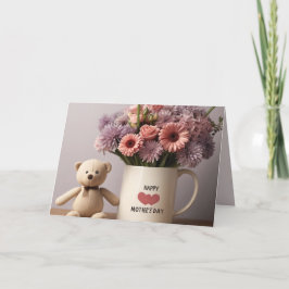 Teddybeer, Bloemen & Koffie Mok Moederdag Kaart
