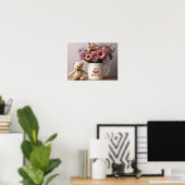 Teddybeer, Bloemen & Koffie Mok Poster (Thuiskantoor)
