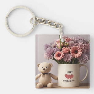Teddybeer, Bloemen & Koffie Mok Sleutelhanger