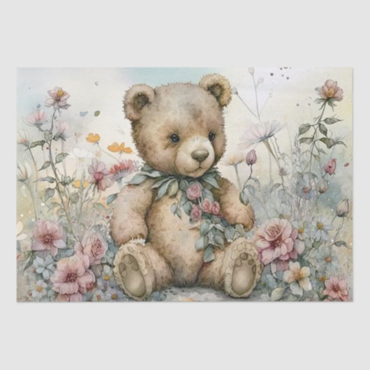 Teddybeer Bloemen Waterverf Tissuepapier (Voorkant)