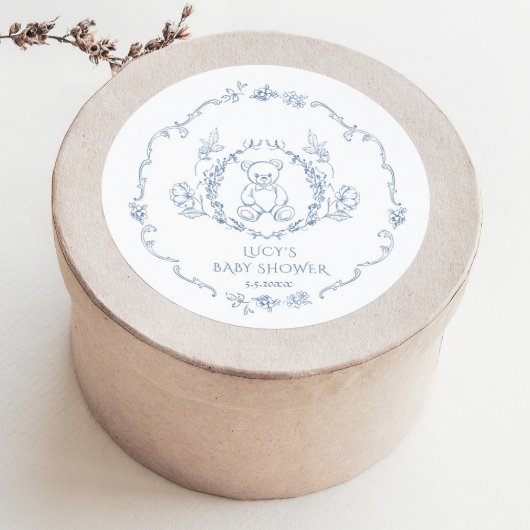 Teddybeer bloemig lijst Toile baby shower Ronde Sticker