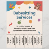 Teddybeer & Blokken Babysitten Afscheurstroken Flyer (Voorkant)