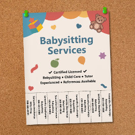 Teddybeer & Blokken Babysitten Afscheurstroken Flyer