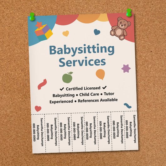 Teddybeer & Blokken Babysitten Afscheurstroken Flyer