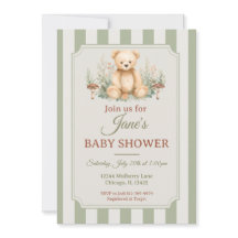 Teddybeer Bos Shower Uitnodiging Saliegroen
