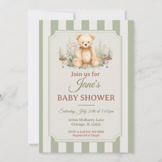 Teddybeer Bos Shower Uitnodiging Saliegroen