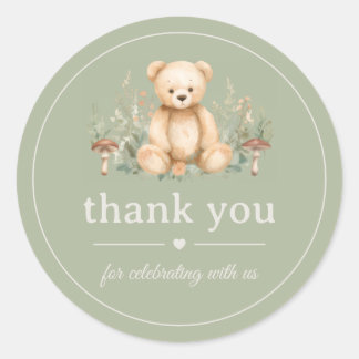 Teddybeer Bosland Shower Saliegroen Bedankt Ronde Sticker