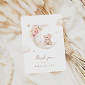 Teddybeer boven de maan neutrale babyshower bedankkaart