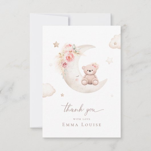 Teddybeer boven de maan neutrale babyshower bedankkaart (Voorkant)