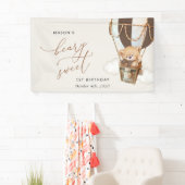 Teddybeer, bruine ballon, eerste verjaardag welkom spandoek (Insitu)