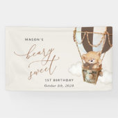 Teddybeer, bruine ballon, eerste verjaardag welkom spandoek (Horizontaal)