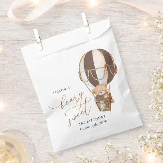 Teddybeer, bruine heteluchtballon, eerste verjaard bedankzakje (Geknipt)