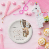 Teddybeer, bruine heteluchtballon, eerste verjaard papieren bordje (Feest)