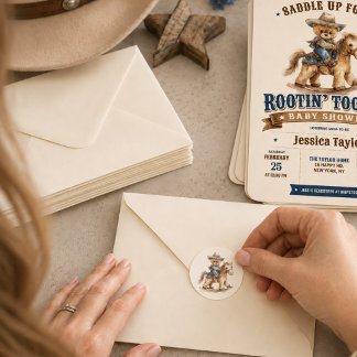 Teddybeer Cowboy Paard Schommel Waterverf Ronde Sticker