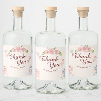 Teddybeer dank u Baby Show waterflesetiket Likeurfles Etiket
