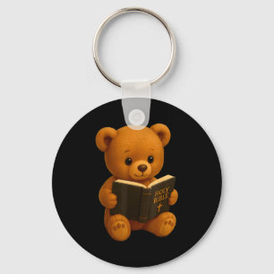 Teddybeer die een Bijbel leest Christelijke Religi Sleutelhanger