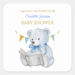 Teddybeer die een boek leest Gefeliciteerd Vierkante Sticker