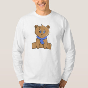 Teddybeer draagt een blauwe sjaal t-shirt