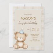 Teddybeer Eerste Verjaardagsuitnodiging, Beary Eer Kaart (Voorkant)