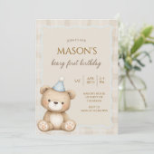 Teddybeer Eerste Verjaardagsuitnodiging, Beary Eer Kaart (Staand voorkant)
