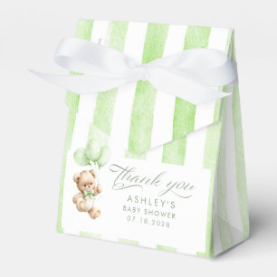 Teddybeer Elegante Saliegroene Strepen Baby Shower Bedankdoosjes